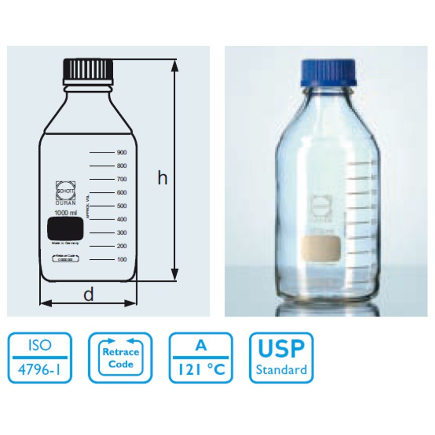 現貨 德國 DURAN SCHOTT 血清瓶 玻璃瓶 試藥瓶 實驗室等級~超取1000ML最多6瓶 新~750ml血清瓶