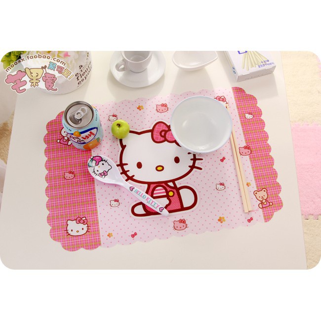 Hello Kitty 創意 方形餐墊 可愛卡通kitty餐桌墊隔熱墊兒童防油防水防污墊 餐具墊