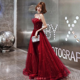 [新品熱賣]敬酒服 新娘 紅色 宴會 高貴 氣質 長款 性感 結婚 晚禮服 裙 女敬酒服高級質感禮服