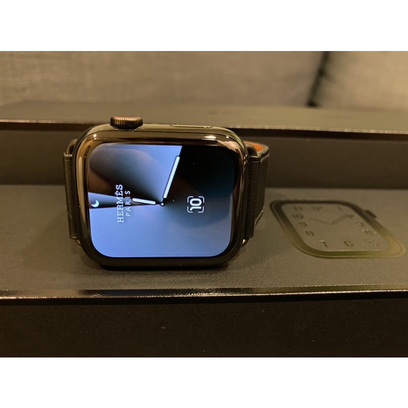 【保固內】愛馬仕 Hermès Apple Watch S5 44mm 不銹鋼黑 運動錶帶+皮革錶帶。