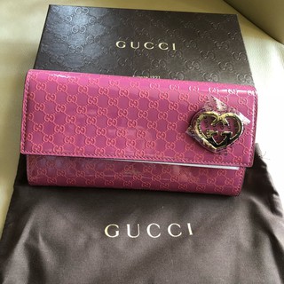 保證全新正品 Gucci 桃紅色 G logo 亮皮 長夾