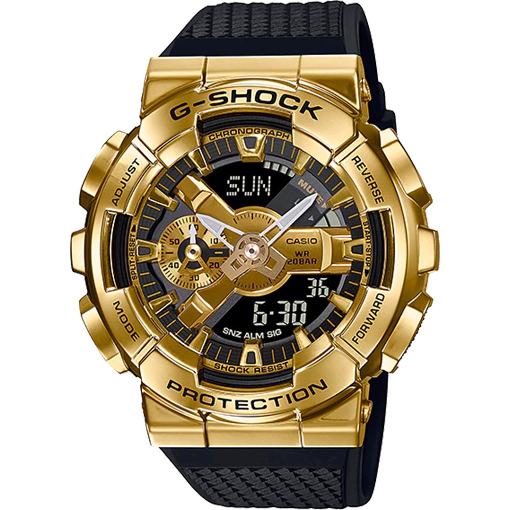 【G-SHOCK】黑x金 金屬重工業風雙顯腕錶 GM-110G-1A9  現代鐘錶