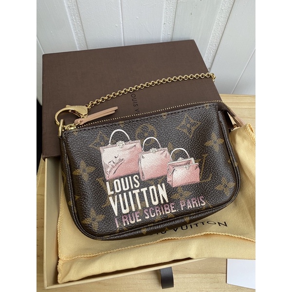 近新Louis Vuitton LV聖誕節限量款插畫塗鴉小手提包M60245迷你麻將包金鏈晚宴包手挽包