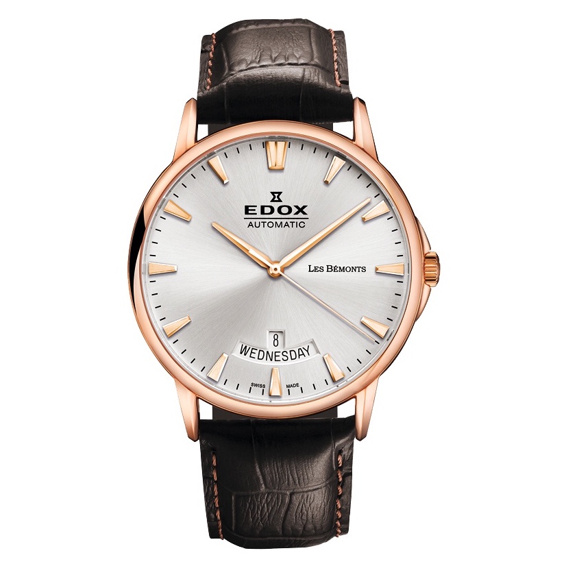 【高雄時光鐘錶公司】EDOX 伊度 Les Bemonts 薄曼系列機械腕錶-銀x玫塊金框 E83015.37R.BIR