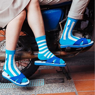 Cosi 臺灣色彩系列-藍白帆布 無痕中長襪 MIT臺灣製襪子