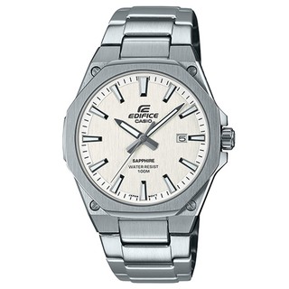 【CASIO】EDIFICE 八角扁平錶圈輕薄藍寶石玻璃鏡面不鏽鋼錶-白麵(EFR-S108D-7A)