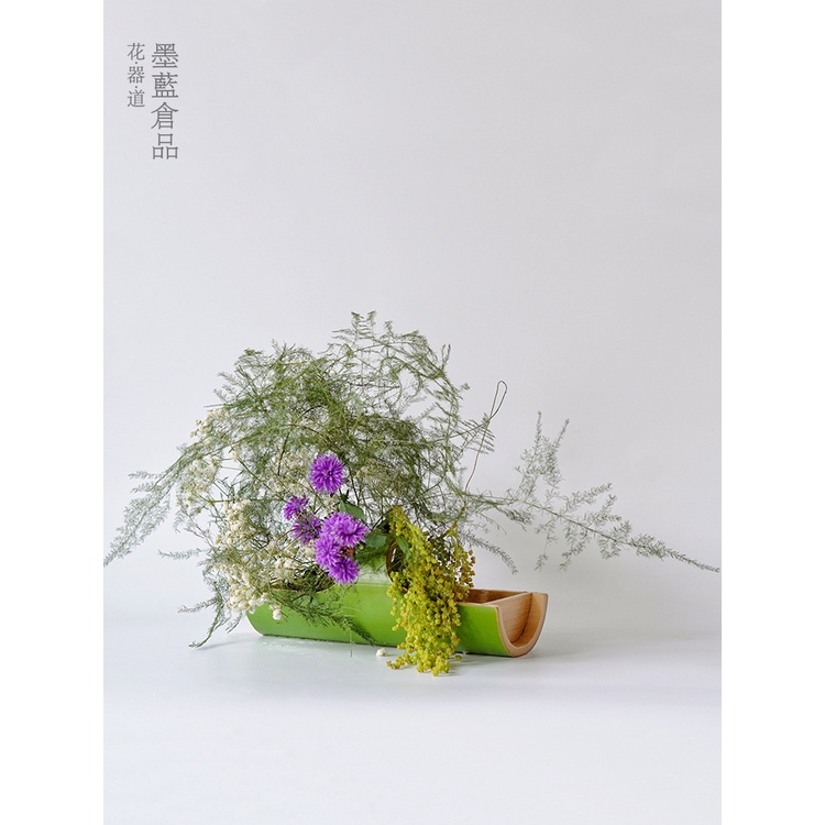 花道 竹制船型漆器花器禪意中式日式插花器皿劍山插花器底座花盆小擺件 蝦皮購物