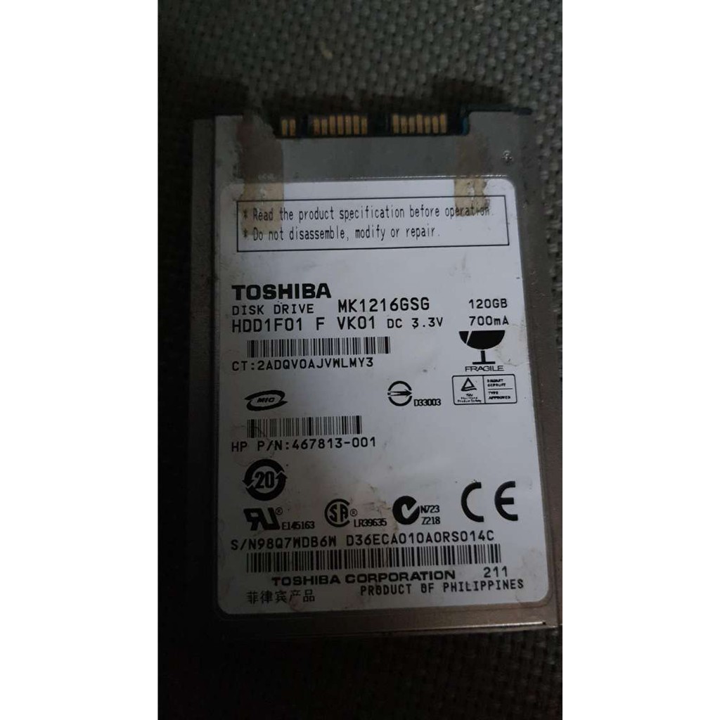 含稅 東芝 1.8寸 120GB 120G MK1216GSG 筆電硬碟 沒有測試不知好壞 09硬145