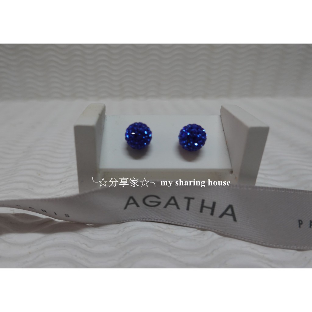 AGATHA璦嘉莎 孔雀藍雪球陶瓷水晶耳環(穿耳耳針式)