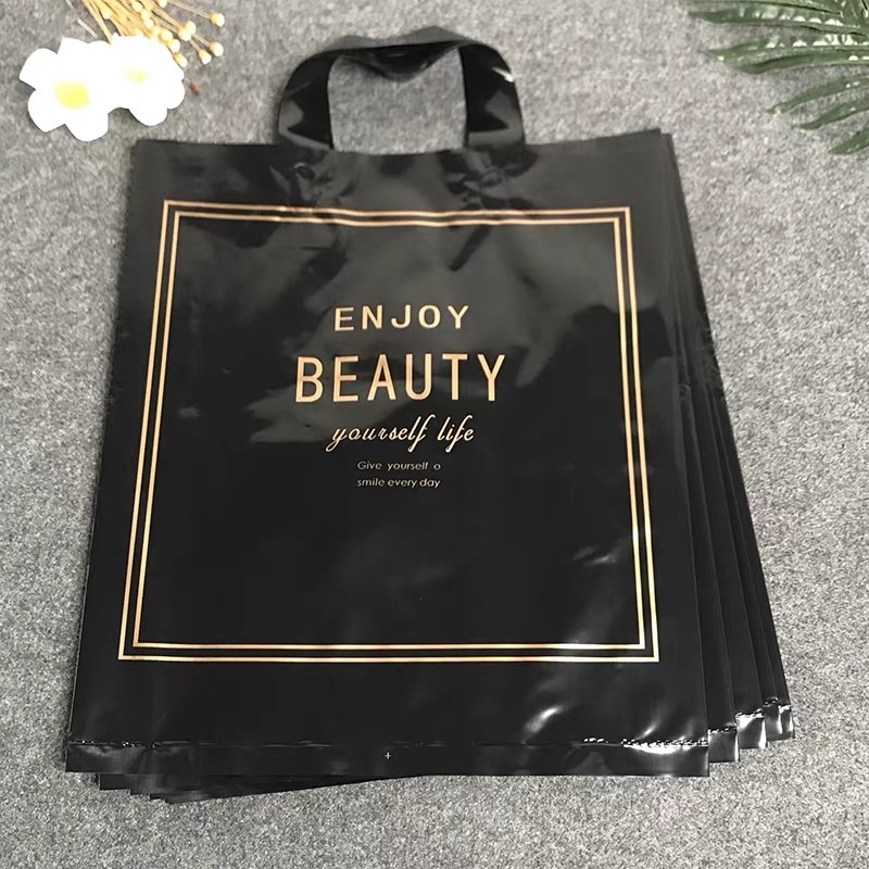 （現貨)黑色 金線 beauty PE塑膠袋 手提袋 購物袋 包裝材料 童裝袋 女裝袋 包材 服飾店 塑膠袋