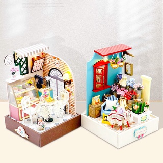 【臺灣現貨|甜蜜日記 花間拾光】弘達小屋新品 3D木質模型屋 微縮甜品店 花店手辦公仔小屋 積木拼裝屋 袖珍屋 烘焙坊