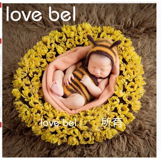 『寶寶寫真』蜜蜂造型 黃色 兩件套裝 新生兒攝影 拍攝道具 男寶寶 滿月寶寶寫真 QBABY SHOP