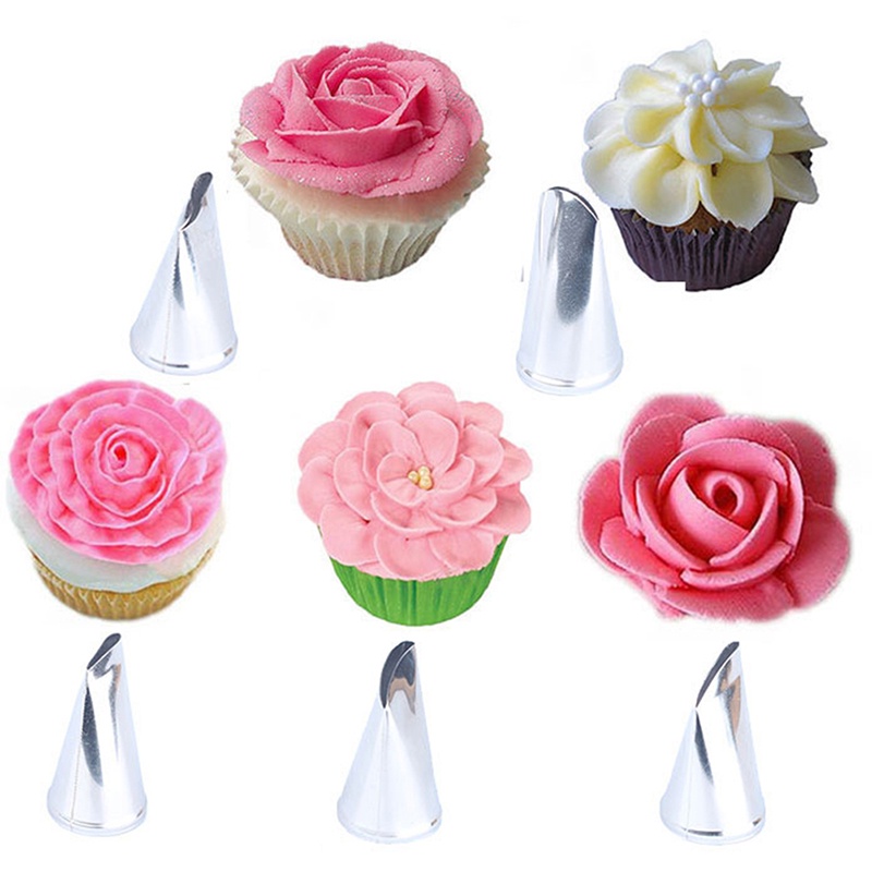 Bak 5piece 玫瑰花瓣形金屬糖霜噴嘴,用於蛋糕裝飾