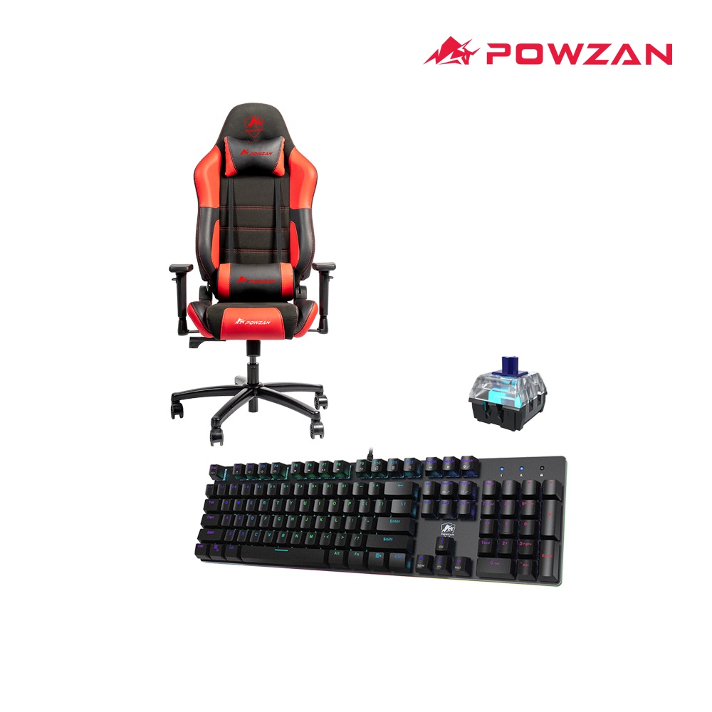 【二件組超值回饋價】POWZAN CR-GC603黑紅電競椅+CK650 Stardust RGB青軸鍵盤
