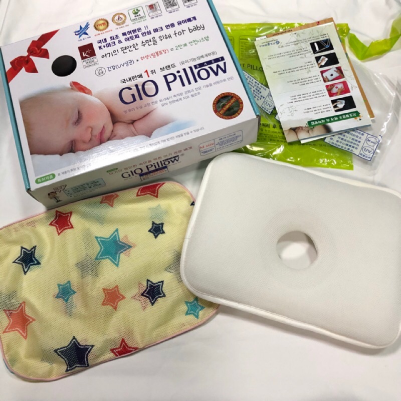 【韓國GIO Pillow】正品超透氣護頭型嬰兒枕頭M號+星星枕套