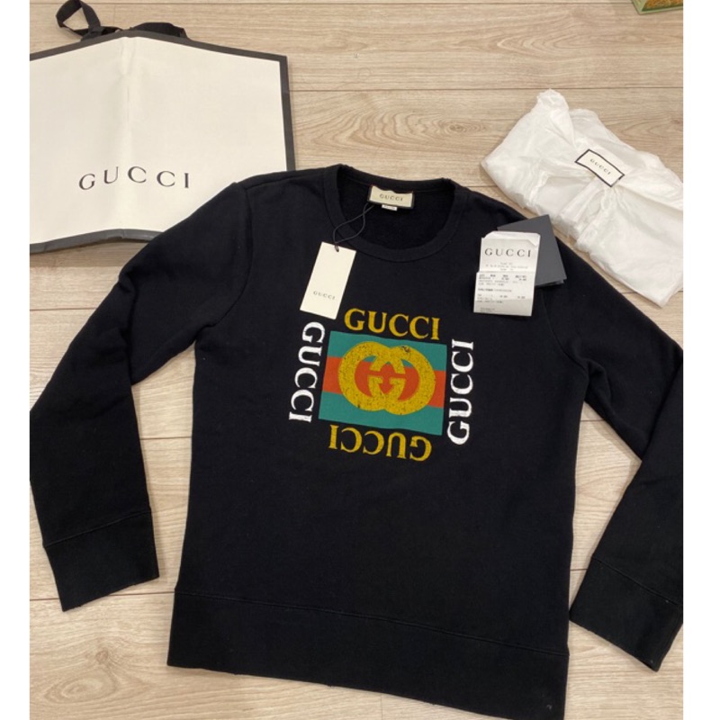 Gucci 方塊logo 黑色 衛衣 專櫃34900購入 台灣專櫃貨