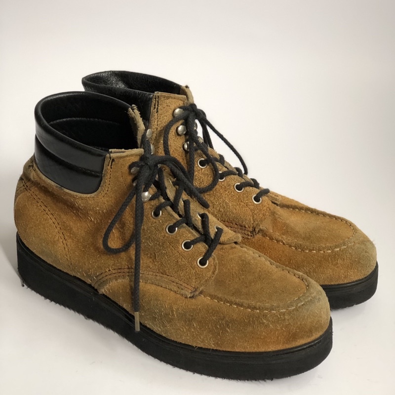 美國製90s刺繡羽標Red Wing Suede Moc Toe Boots 8118棕色麂皮工作靴8D改Vibram