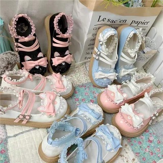🎀蘿娘の城堡🎀蘿莉塔鞋子 大頭娃娃鞋日系鴛鴦色小皮鞋女蘿莉塔鞋jk鞋圓頭平底淺口公主單鞋