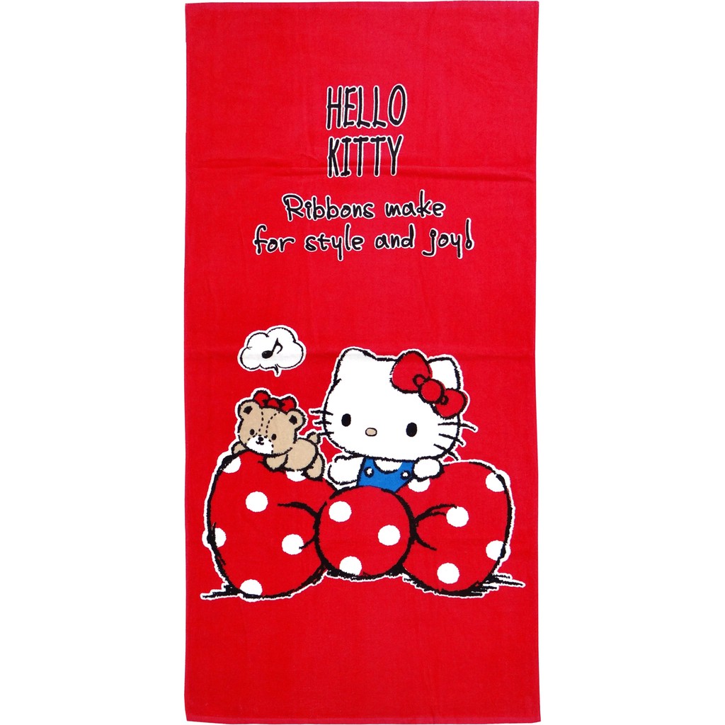 【Sanrio三麗鷗】凱蒂貓愛蝴蝶結浴巾 100%棉 76x152cm