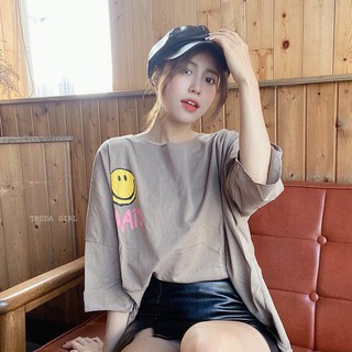 《杜達女孩》微笑笑臉拷克邊七分袖上衣 微笑上衣 拷克邊上衣 薄T恤 寬鬆T恤 七分袖 T恤 臺灣製 MIT 女