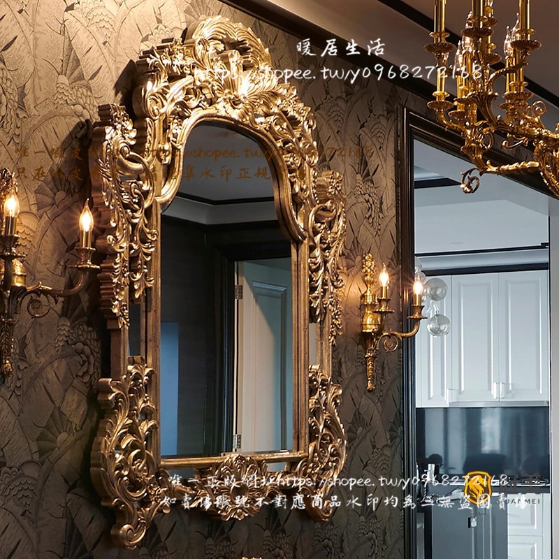 &lt;暖居生活&gt;法式復古衛生間浴室鏡酒店別墅客廳壁掛古典玄關墻面掛墻裝飾鏡子