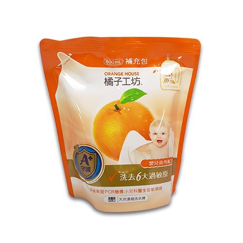 橘子工坊洗衣精【特價】，嬰兒適用 溫和洗淨6大過敏原，補充包 800ML