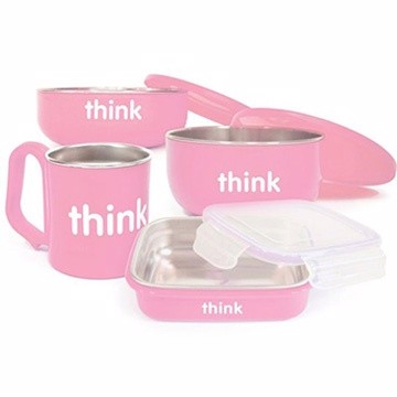 限超取 美國Thinkbaby不鏽鋼餐具4件組－粉紅色