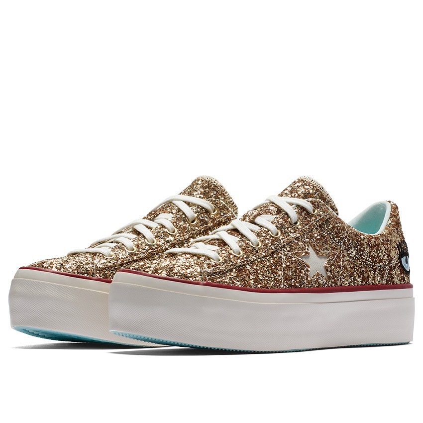 【Footwear Corner 鞋角 】Converse x Chiara Ferragni 金亮片單眼睛厚底休閒鞋