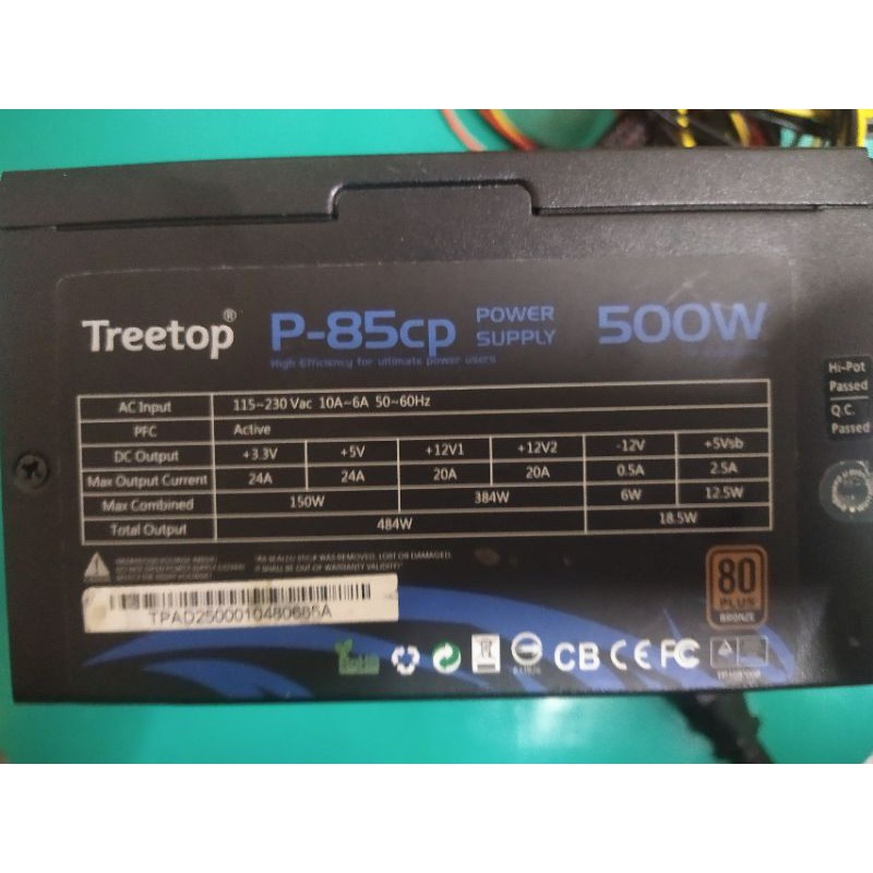 故障商品TREETOP電源供應器500W/銅牌plus/