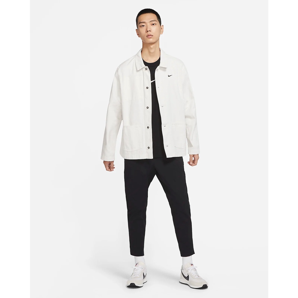 【Sharkhead】現貨 Nike Swoosh 外套 襯衫 米白 小勾 口袋 牛仔外套 工裝 DQ5185-030