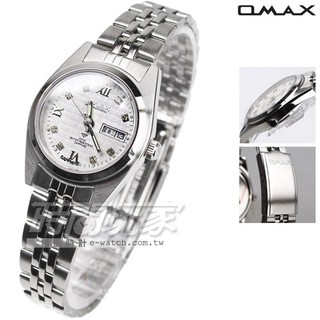 OMAX 時尚城市數字小圓錶 不銹鋼帶 藍寶石水晶 女錶 石英錶 日期/星期 OMAX4004L白D 時間玩家 防水手錶
