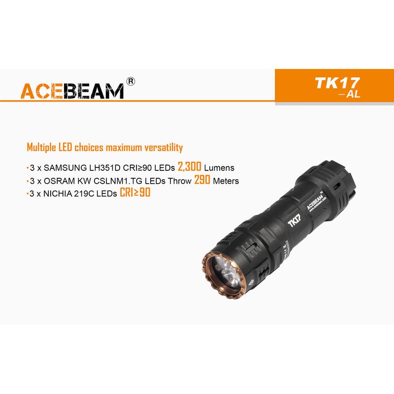 [GREEN光電補給]ACEBEAM TK17手電EDC級2300流明附原廠電池_帶氚管槽 18350