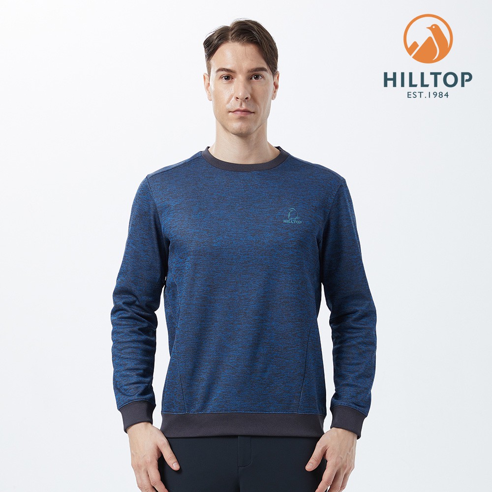 【Hilltop山頂鳥】男款吸濕快乾保暖圓領刷毛衣H51MI2藍