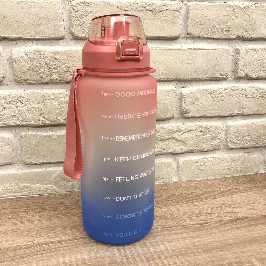 【現貨】Fidus半加侖 (約 1.8 公升)  粉藍漸層水壺 勵志水瓶 附時間標記和吸管 防漏 不含雙酚A