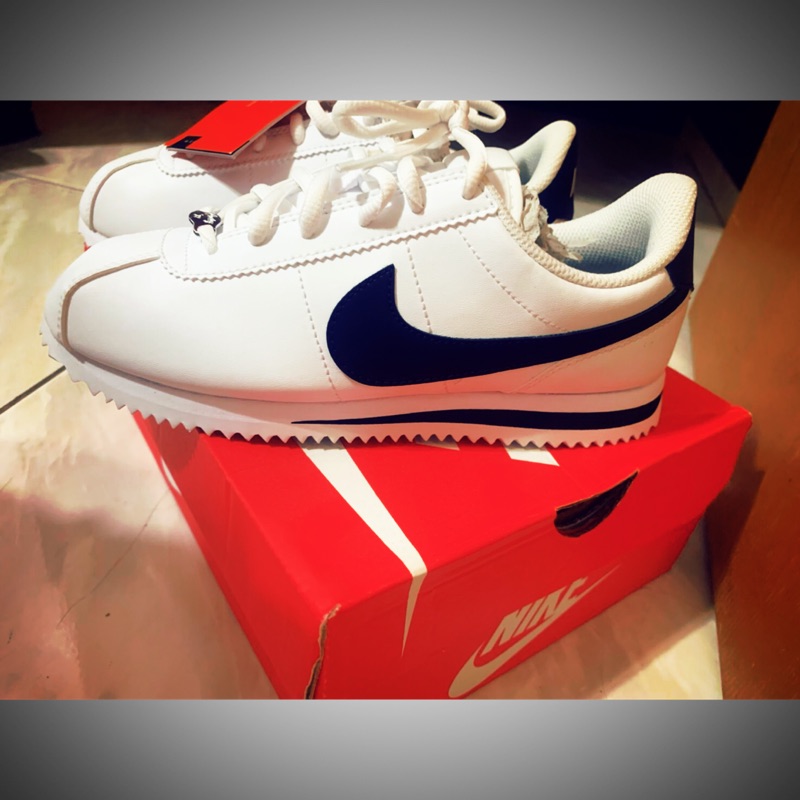 Nike Classic Cortez Leather GS 阿甘鞋 白底黑勾 黑尾 全皮革 鐵牌