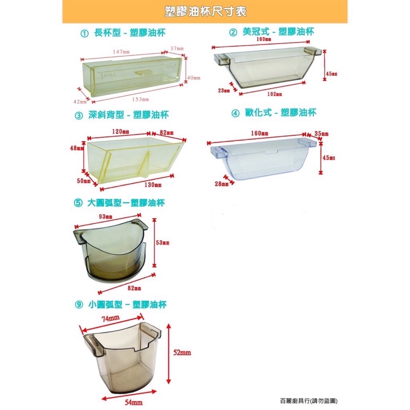 各大廠牌抽油煙機 塑膠油杯  除油煙機  長型塑膠油杯 圓弧型塑膠油杯 不銹鋼油槽