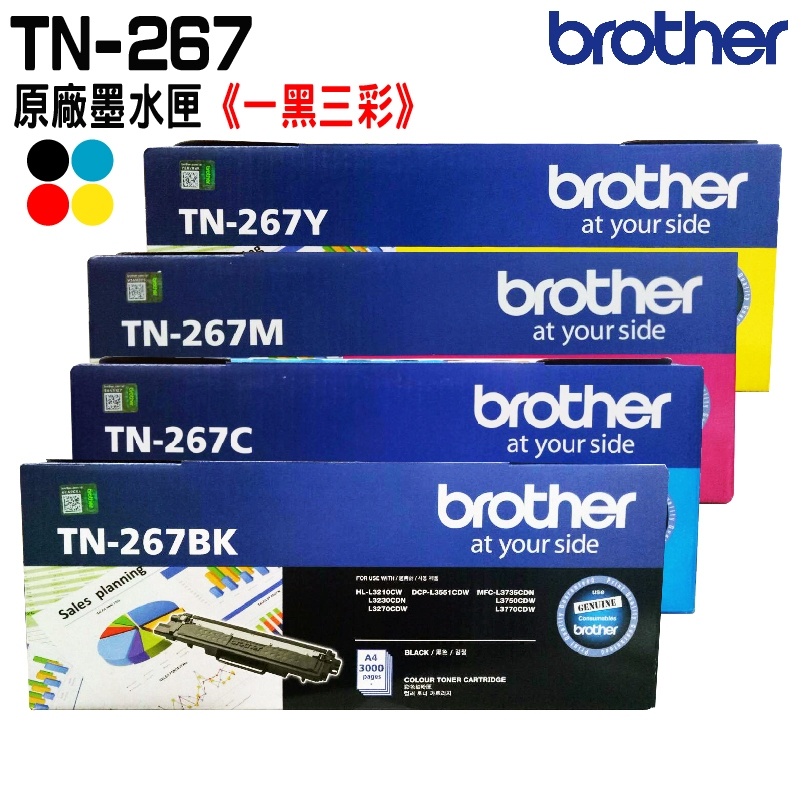 Brother TN-267 原廠碳粉匣 一黑三彩組合賣場 適用 L3270CDW L3750CDW