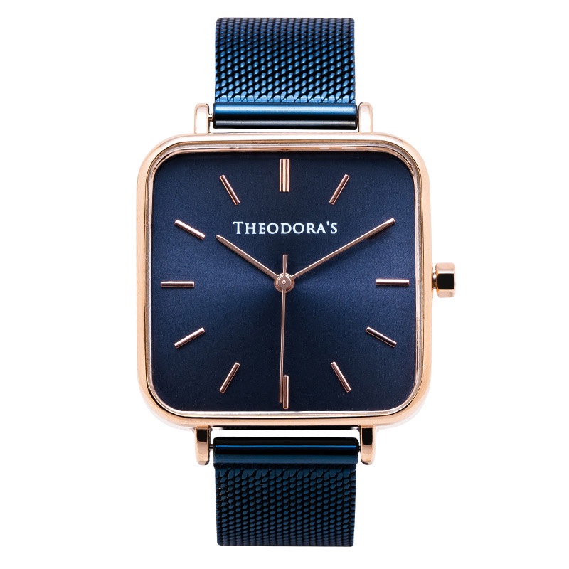 【THEODORA'S】Hebe 簡約方形金屬手錶 方形深藍-米蘭深藍【希奧朵拉】