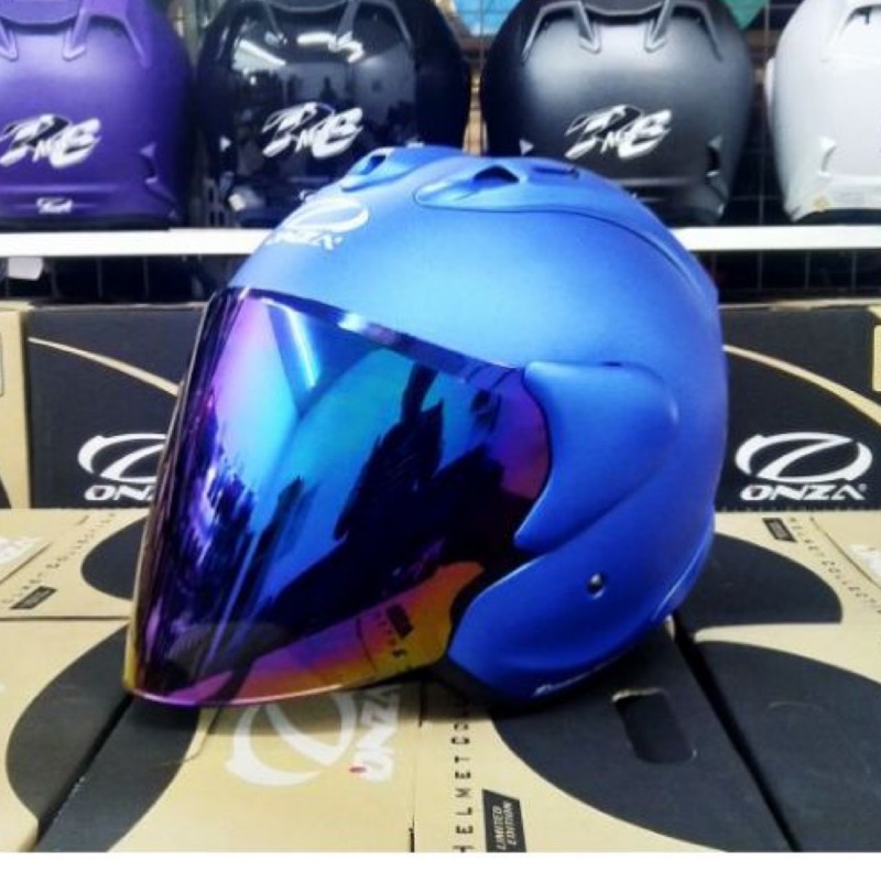 世帽館安全帽 最新款!! ONZA MAX-R6 maxr6代款素色 消光藍 半罩 3/4罩+免運費+送七彩電鍍片