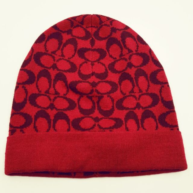 COACH LOGO紅色毛帽附價標100%真品