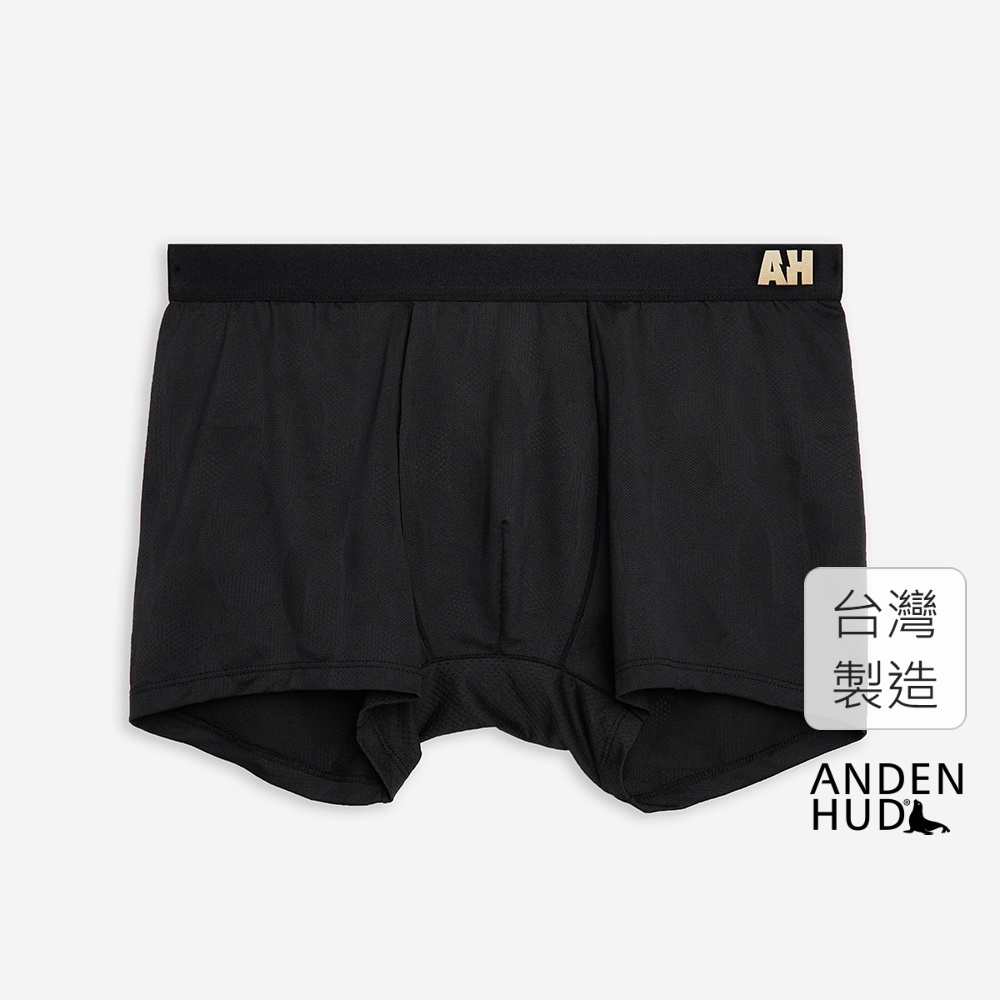 【Anden Hud】男款_吸濕排汗系列．機能短版平口內褲(黑-AH金色雷霆) 台灣製