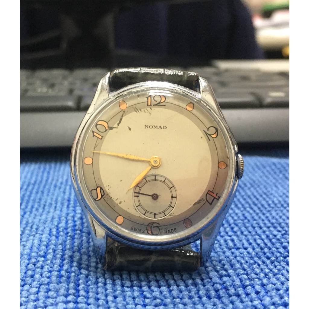 瑞士 NOMAD 50年代 古董錶 機械錶 手動上鍊 復古小秒針 自製機芯 藍鋼藍鋼游絲 補償螺絲擺輪