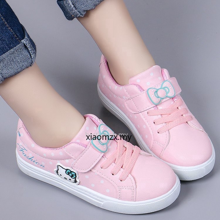 女孩 Hello Kitty 鞋子運動鞋兒童 Kasut 跑步透氣運動鞋鞋 Kasut Budak 粉色白色鞋