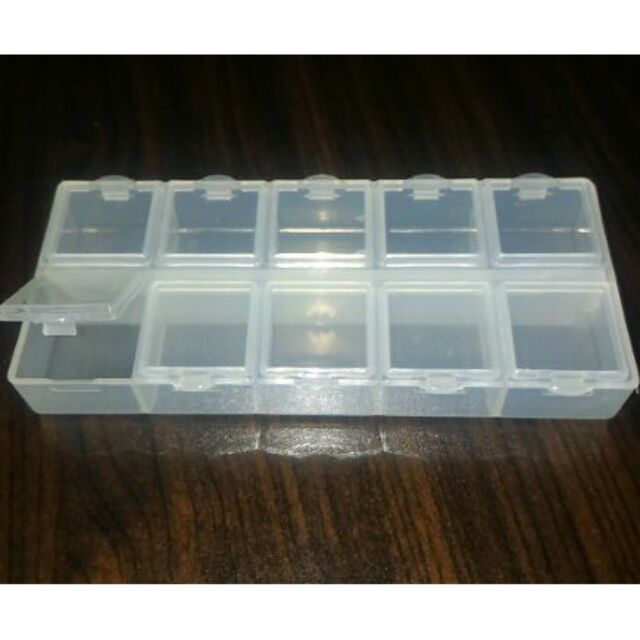 (大)10格獨立加蓋透明盒 收納盒 首飾盒 美甲 黏土配件收納 透明塑膠盒  藥盒