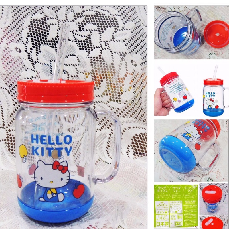 牛牛ㄉ媽~日本製HELLO KITTY萬用沙拉罐馬克杯 凱蒂貓梅森罐飲料杯 500ML70年代款多功能用途,可當水杯.