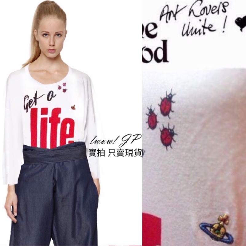 義大利製全新🔴WOW🔴正品英國Vivienne Westwood設計師限量經典星球剌繡瓢蟲get a life 長袖上衣