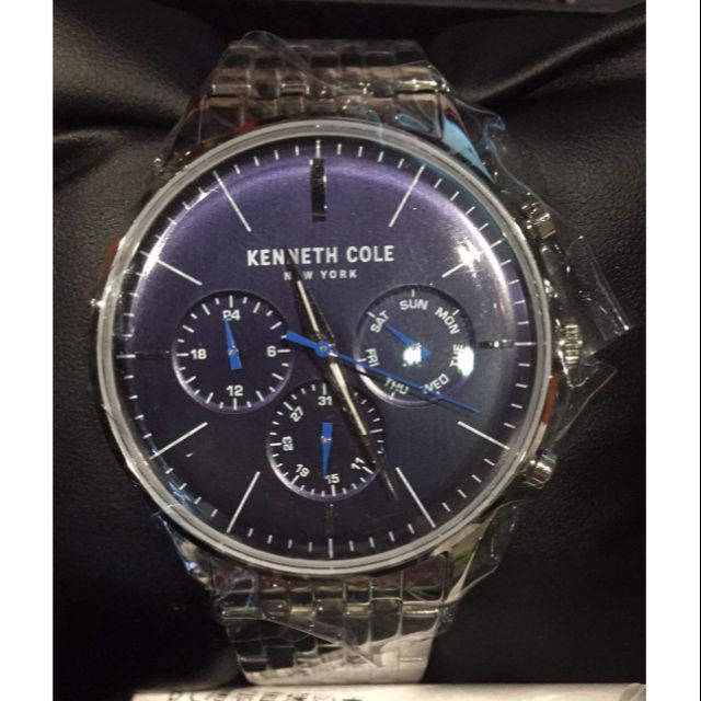 專櫃品牌 Kenneth Cole  男款藍面三眼計時錶  銀色不鏽鋼手錶  KC50586004