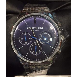 專櫃品牌 Kenneth Cole 男款藍面三眼計時錶 銀色不鏽鋼手錶 KC50586004
