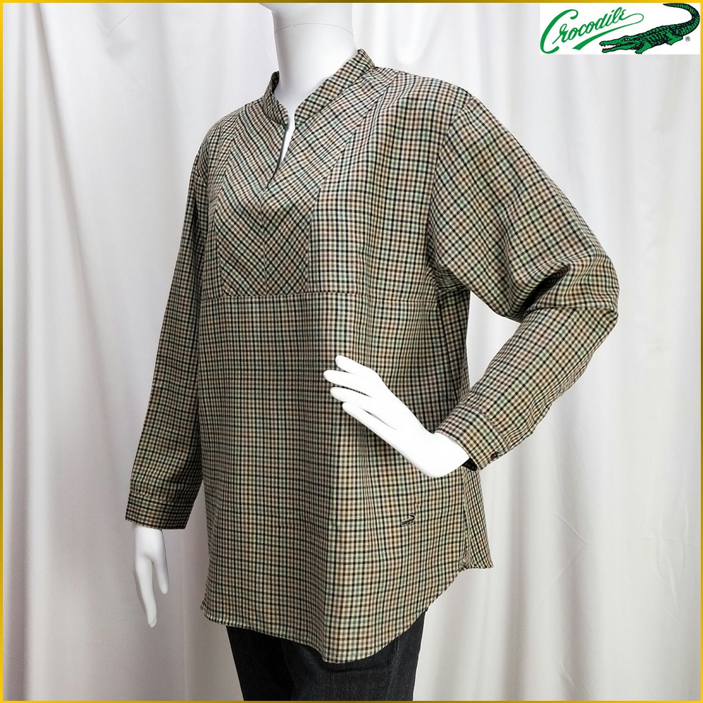 日本帯回 寬鬆休閒服 Crocodile 新品 女m号 英倫風格紋 長袖上衣 Crocodile 鱷魚牌 f11c 蝦皮購物