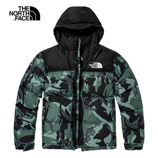 【The North Face】男 綠迷彩拼接防潑水保暖羽絨外套